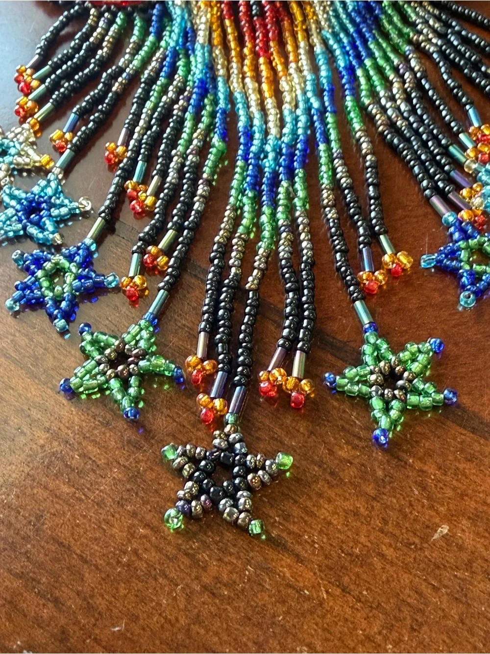 Native American Leather Beaded Star Barrette Hair Clip w/ Fringe Dangles